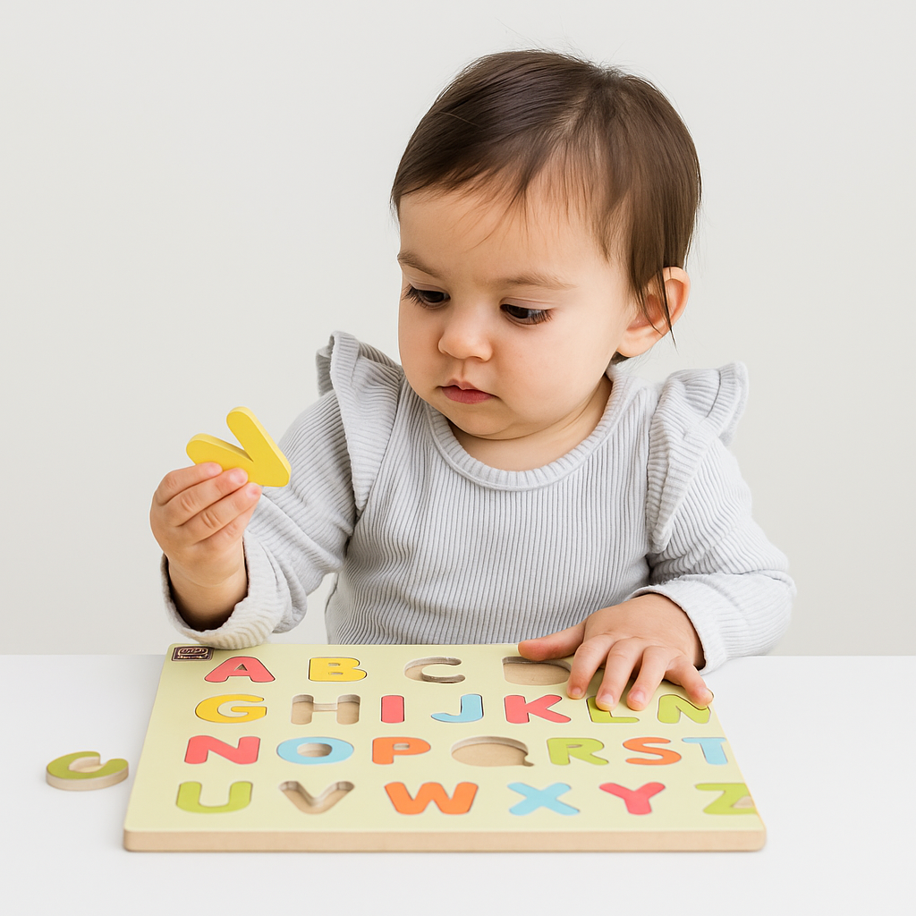 kid playing with alphabets