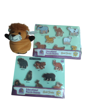 Hilife Wooden Learning Combo – Wild Animal Puzzle, Domestic Animal Puzzle & Flip O Toys (20 cm)